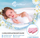 Evridwear Exfoliating Gloves for Bath, Shower Deep Cleaning Acne and Dead Skin Removal, Woman Girl Light Moderate or Heavy Level, 1 Pair (Pink) Evridwear