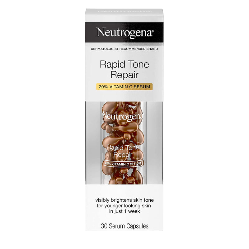 Neutrogena Rapid Tone Repair 20% Vitamin C Brightening Serum Capsules, Antioxidant Face Serum to Brighten Look of Dark Spots & Even Skin Tone, Oil-Free, 30 Serum Capsules Neutrogena