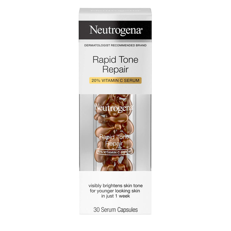 Neutrogena Rapid Tone Repair 20% Vitamin C Brightening Serum Capsules, Antioxidant Face Serum to Brighten Look of Dark Spots & Even Skin Tone, Oil-Free, 30 Serum Capsules Neutrogena