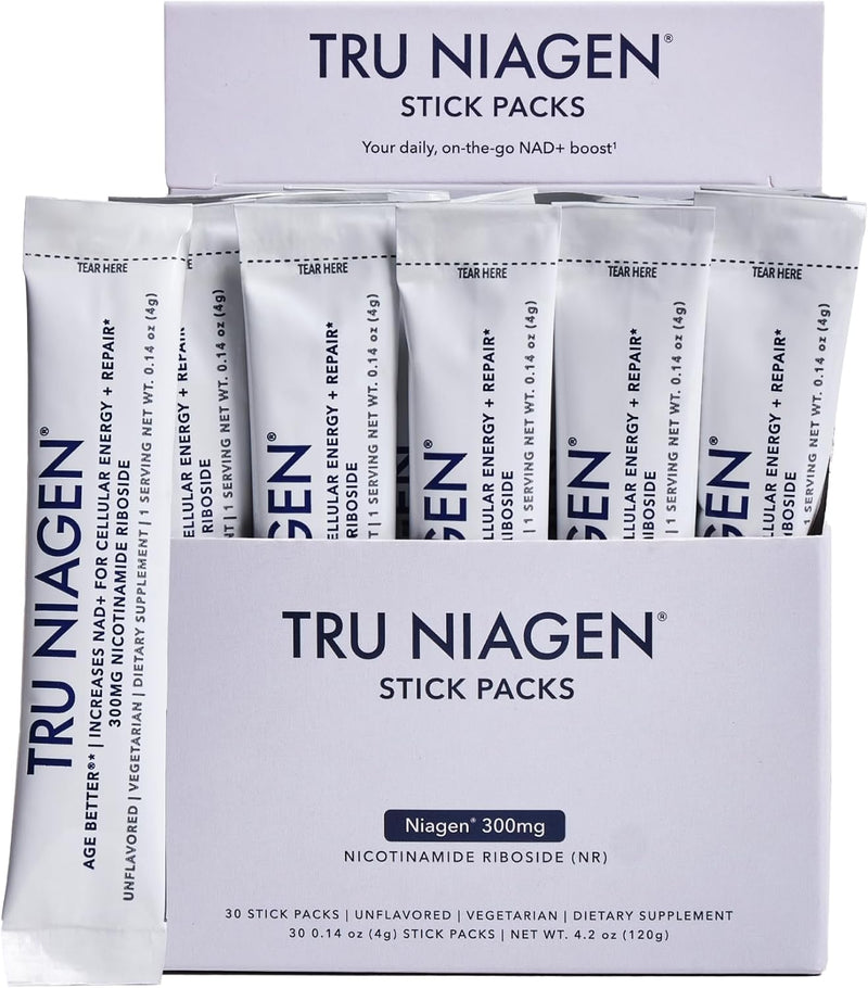 TRU NIAGEN NAD+ Booster with Hydration & Prebiotic Support Award-Winning Nicotinamide Riboside Mixing Powder for Cellular Energy, Repair & Healthy Aging - 30ct/300mg Stick Packs: On-The-Go Supplement Infinity Warehouse