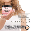 Body Scrub Exfoliator - 12oz FRENCH ROSE Sugar scrub cubes w/Mango Butter & Shea butter- Ultra Hydrating & Moisturizing - All Natural & Organic for all body exfoliation- For hands, arms, legs & foot Mineral Me California
