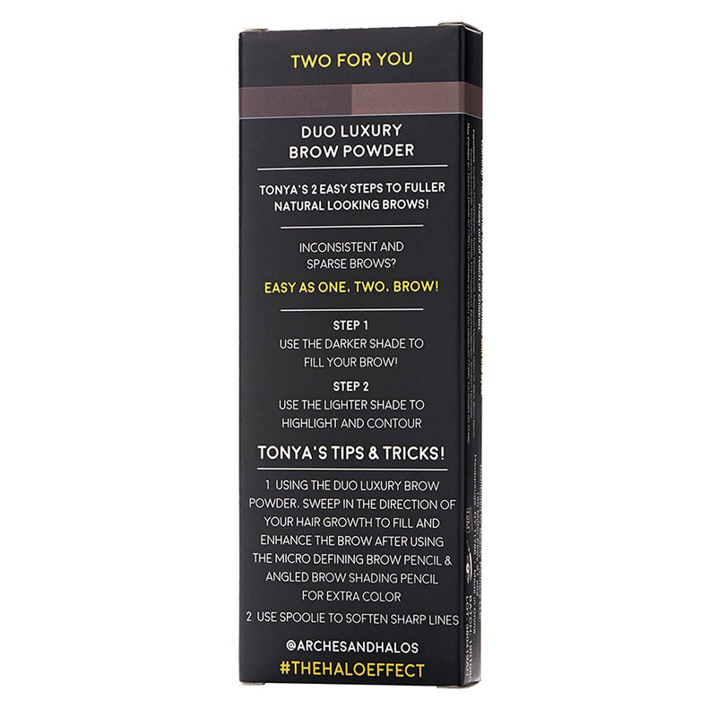 Arches & Halos - Duo Luxury Brow Powder - Dark Brown - Eyebrow Styling Cosmetics Palette, Powder, Tinting, Contouring, Precise Brow Definer - Hypoallergenic, Vegan - .088 oz, Dark Brown Arches & Halos