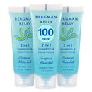 BERGMAN KELLY Travel Size Shampoo & Conditioner 2 in 1 (1 Fl Oz, 100 PK, Tropical Waterfall), Delight Your Guests with Invigorating and Refreshing Shampoo Amenities, Small Hotel Toiletries in Bulk BERGMAN KELLY