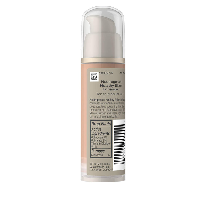 Neutrogena Healthy Skin Enhancer Sheer Face Tint with Retinol & Broad Spectrum SPF 20 Sunscreen for Younger Looking Skin, 3-in-1 Daily Enhancer, Non-Comedogenic, Tan to Medium 50, 1 fl. oz Neutrogena