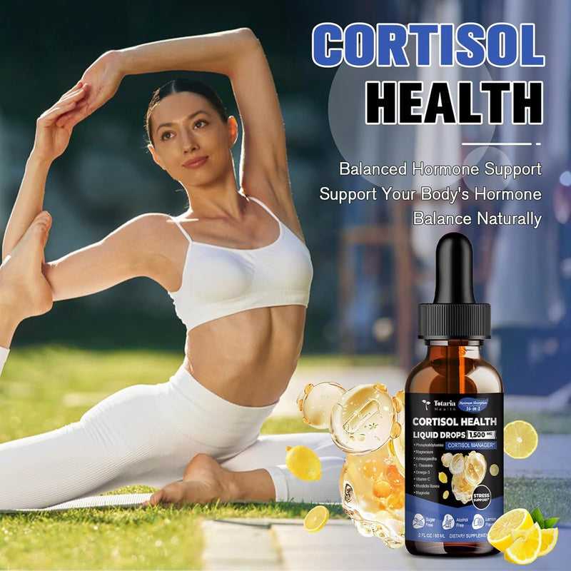cortisol Supplement Liquid Drops Hormone Balance for Women Men with Magnesium Complex,Ashwagandha,Rhodiola Rosea,L Theanine,Phosphatidylserine Supplements Mood, Focus, Sleep Support 2 FL.OZ Infinity Warehouse