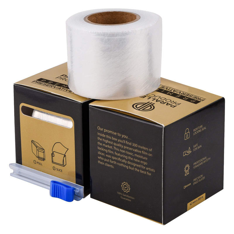 Parallel Products – (2 Pack) Premium Preservative Film - Plastic Wrap For Tattoos & Microblading – Professional Width – Cosmetic Grade – BPA Free – 300 Meters per Box PARALLEL PRODUCTS
