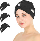 HALLEY Cotton Hair Towel Wrap (3 Packs) Super Absorbent Fast Drying Turbans for Thick, Wet Hair with Button (Black, Grey, Pink) Infinity Warehouse