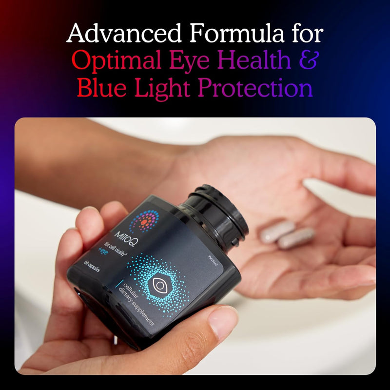 MitoQ +Eye Advanced CoQ10 Antioxidant - Contains Mitoquinol Mesylate, Lutein, Zeaxanthin, Bilberry, Maritime Pine Bark - Supports Eye Health, Blue Light Filtration & Cell Vitality (60 Capsules) Infinity Warehouse