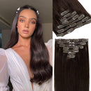 Lacer Hair Extensions Clip In Real Human Hair Extensions 140g 7 Pieces Silky Straight Weft Remy Human Hair Clip in Hair Extensions Darkest Brown