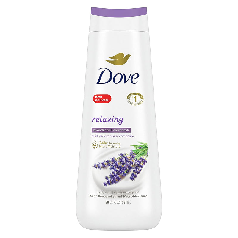 Dove Body Wash with Pump Relaxing Lavender Oil & Chamomile 3 Count for Renewed, Healthy-Looking Skin Gentle Skin Cleanser with 24hr Renewing MicroMoisture 30.6 oz Infinity Warehouse