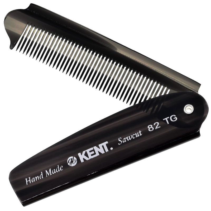 Kent 82T Handmade Folding Pocket Comb for Men, Fine Tooth Hair Comb Straightener for Everyday Grooming Styling Hair, Beard or Mustache, Use Dry or with Balms, Saw Cut Hand Polished, Made in England Infinity Warehouse
