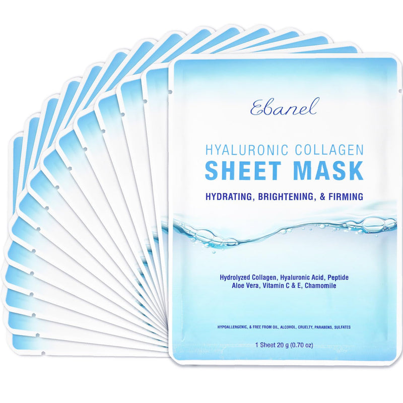 Ebanel Bio Collagen Face Mask, 4-Pack Hydrating Face Masks with 7 Peptides, Hyaluronic Acid, Niacinamide, Centella, Rose Water, Ceramide, and B5, Glass Skin Tightening and Lifting Korean Sheet Masks Infinity Warehouse