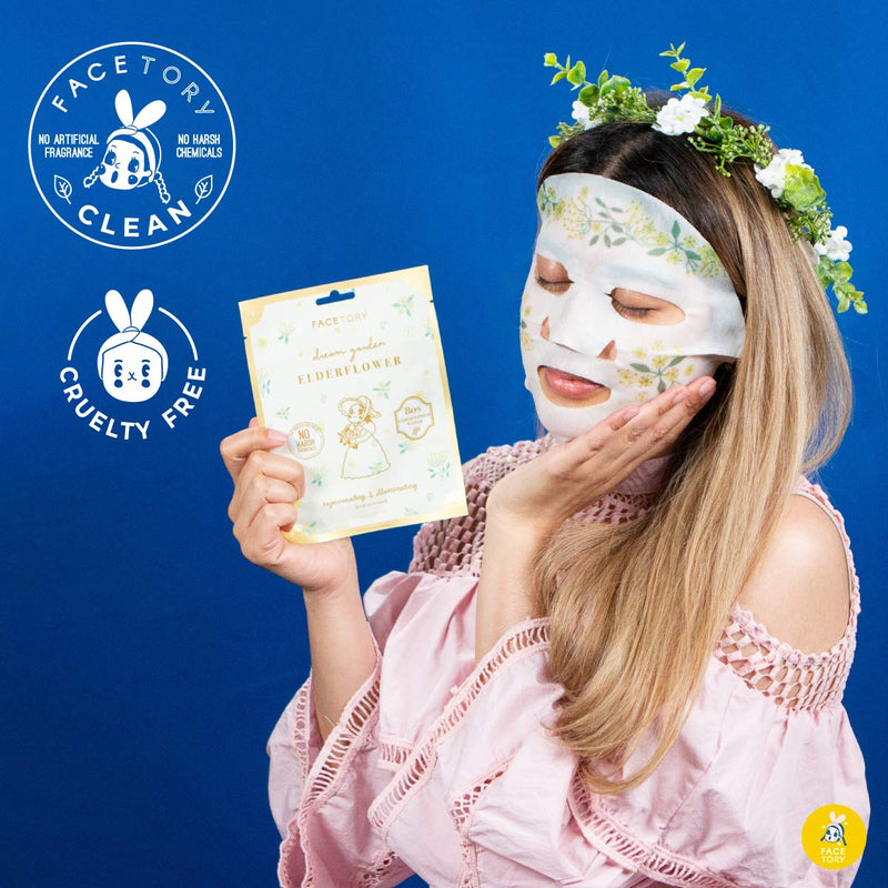 FaceTory Dream Garden Elderflower Mask (Pack of 10)- Rejuvenating and Illuminating Facial Sheet Mask FACETORY