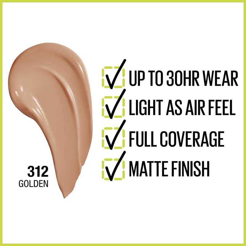 Maybelline Super Stay Full Coverage Liquid Foundation Makeup, Golden, 1 Fl Oz Maybelline New York