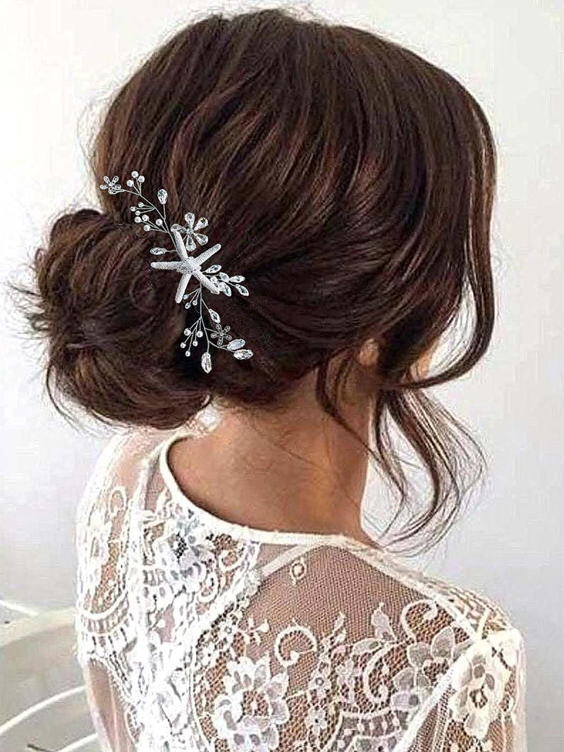 Yean Starfish Bride Wedding Hair Comb Sliver Crystal Beach Bridal Hair Piece Flower Hair Accessories for Women and Girls Yean