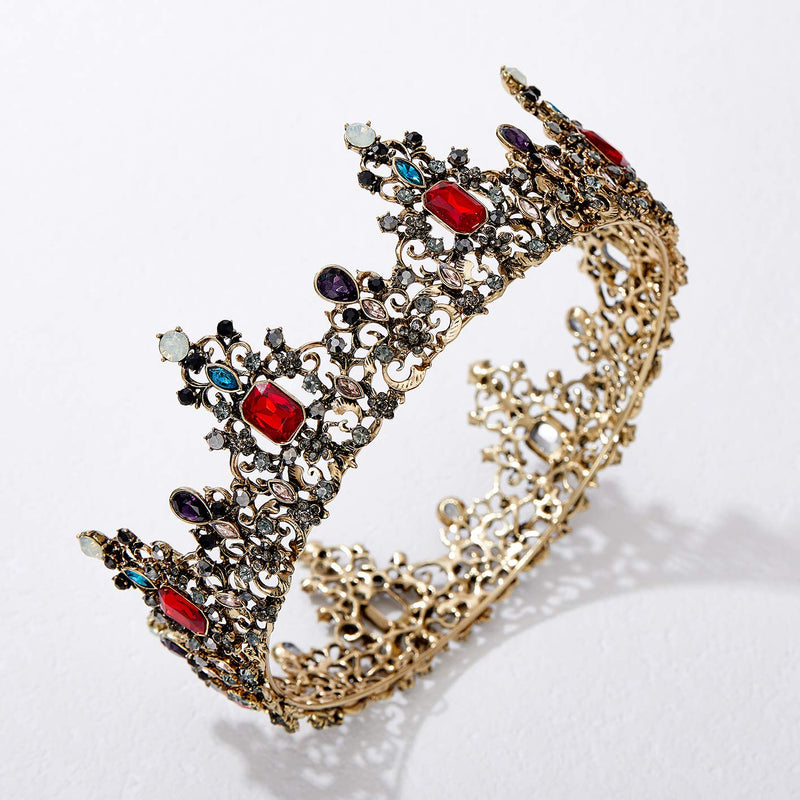 SWEETV Jeweled Baroque Queen Crown - Rhinestone Wedding Tiaras and Crowns for Women, Black Costume Party Hair Accessories with Ruby SWEETV Store