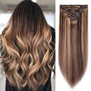 S-noilite Clip in Human Hair Extensions Balayage 100% Real Remy Thick True Double Weft Full Head 8 Pieces 18 Clips Straight Silky (12Inch - 115g,Medium Brown/Dark Blonde (