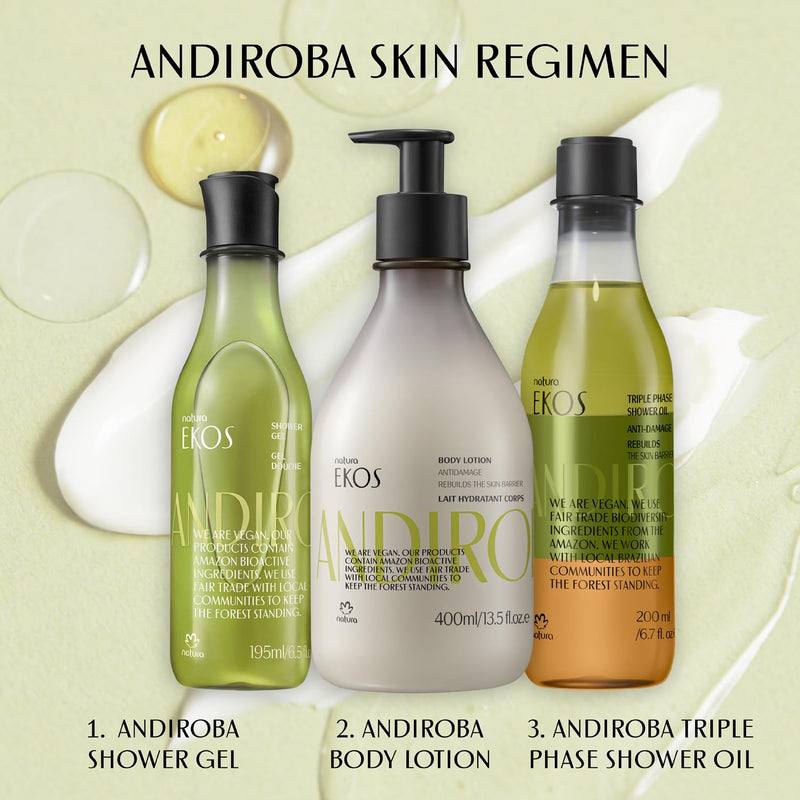 natura - Ekos Andiroba Restorative Creamy Shower Gel - Protects & Hydrates Skin - Maintains pH - Body Wash - Vegan Skin Care - Brazilian Beauty Secrets - Self Care & Body Care - 6.5 fl oz (195ml) Infinity Warehouse