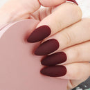 24PCS Matte False Nail Press on Acrylic Fake Nails Pure Color Full Cover Ballerina Professional Nail Art Set with Nail File, Stickers, Wooden Stick (Dark red) Yokilly