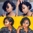 Human Hair Curly Bob Wig 4x4 Lace Front Wigs Short Bob with Elastic Band Pixie Cut Lace Frontal Wig Natural Black Remy Hair for Women (4x4 Lace 10Inch) Derun Store