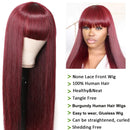 UNice Burgundy Silk Straight Human Hair Wig with Bangs, Mongolian Remy Hair Machine Made Glueless Non Lace Front Wigs for Women Red Color 150% Density (18 inch) UNICE Store