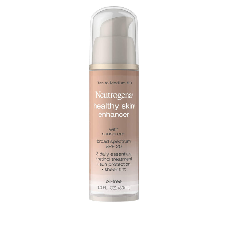 Neutrogena Healthy Skin Enhancer Sheer Face Tint with Retinol & Broad Spectrum SPF 20 Sunscreen for Younger Looking Skin, 3-in-1 Daily Enhancer, Non-Comedogenic, Tan to Medium 50, 1 fl. oz Neutrogena