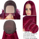 UNice Hair Straight Burgundy Lace Closure Human Hair Wigs Middle Part, Brazilian Remy Hair Silk Base Fake Scalp Red Wig 100% Human Hair Pre Plucked with Baby Hair 99J Color 16inch UNICE Store