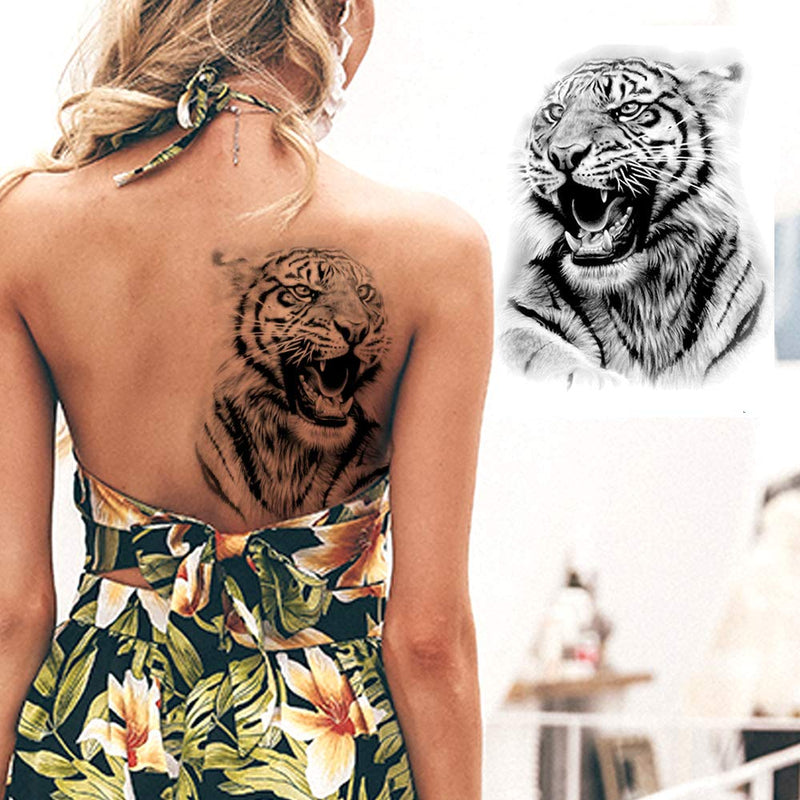 EGMBGM 6 Sheets Tribal Realistic Lion King Temporary Tattoo Stickers For Men Kids Cool Black Ink Tiger Drawing Waterproof Fake Tattoos For Women Body Art Real Large Tatoos Temporary Paper Set Animals EGM