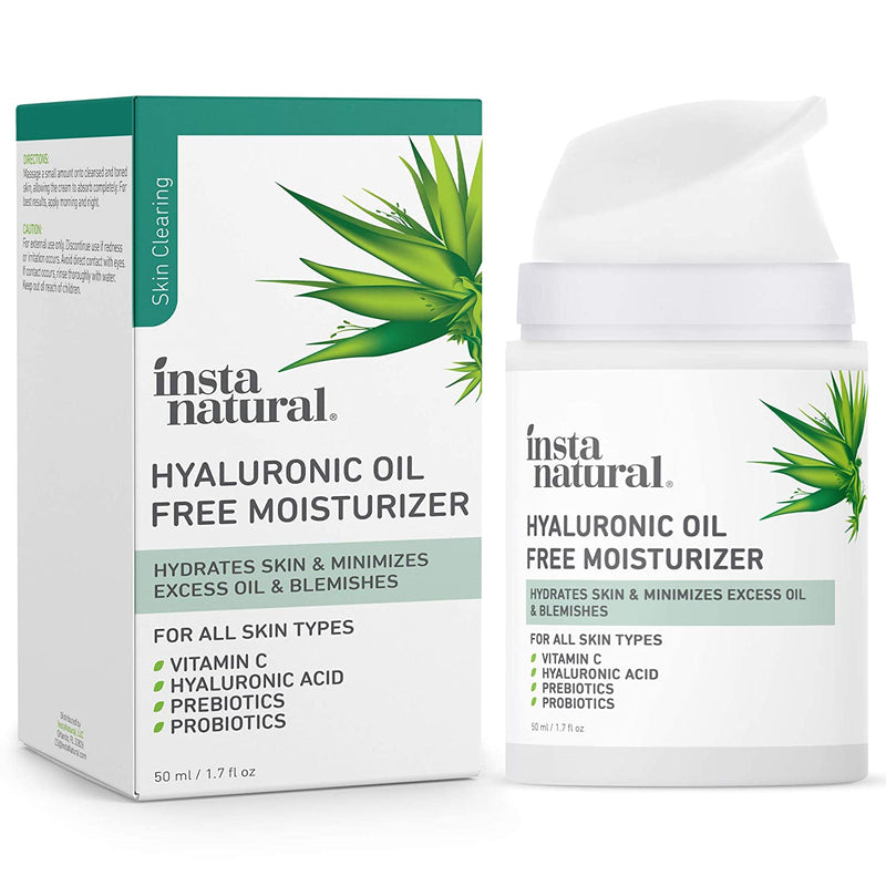 Hyaluronic Acid Oil Free Face Cream - Daily Breakout & Oily Skin Facial Moisturizer - Hydrating, Moisturizing & Brightening Natural Skin Care - Anti Aging & Pore Control Treatment Lotion - 1.7 oz InstaNatural Store