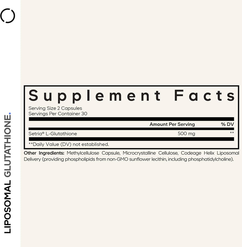 Codeage Liposomal Glutathione Supplement - Pure Reduced Setria L-Glutathione, Liposomal Delivery, Phospholipid Complex - Encapsulated Glutathione Powder Pills - Vegan, Non-GMO - 60 Capsules Infinity Warehouse