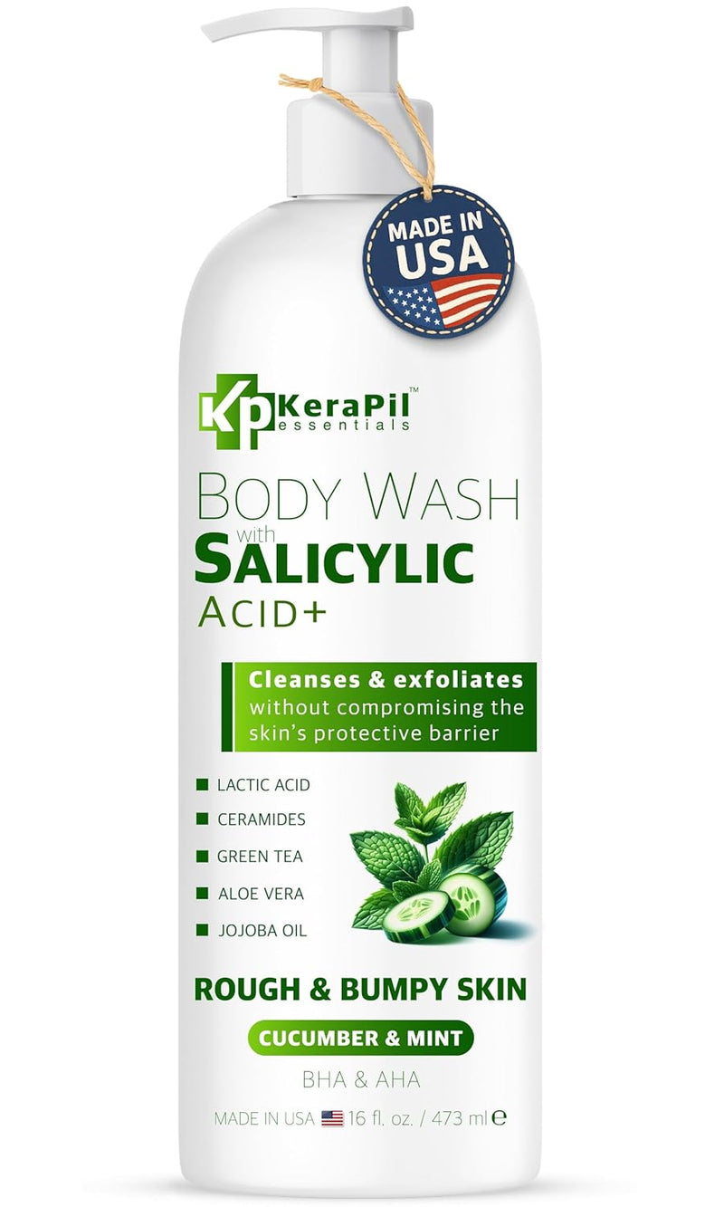 Salicylic Acid Body Wash - Skin Non-drying, Gentle Exfoliates Rough and Bumpy Skin, Body Acne Wash, BHA & AHA - Unscented Exfoliating Body Wash, Made in USA - (16 fl oz x 2) Infinity Warehouse