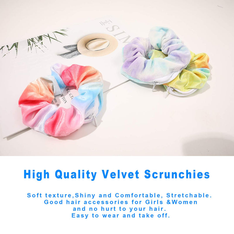 Velvet Hair Pocket Scrunchies Wth Hidden Zipper For Girls Women Cute Elastic hair Accessories ,Great Scrunchy 3 Pcs qiyue