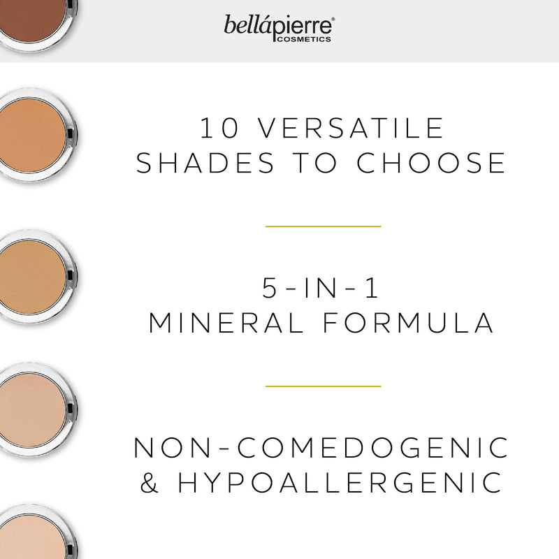 bellapierre 5-in-1 Compact Mineral Foundation SPF 15 | All-Natural Vegan & Cruelty Free Full Coverage Concealer | Hypoallergenic & Safe for All Skin Types | Oil & Talc Free - 0.35 Oz Latte bellapierre