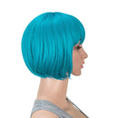 SWACC 10 Inch Short Straight Bob Wig with Bangs Synthetic Colorful Cosplay Daily Party Flapper Wig for Women and Kids with Wig Cap (Teal Blue) SWACC