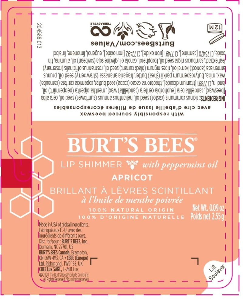 Burt's Bees Lip Balm Stocking Stuffer, Moisturizing Lip Shimmer Holiday Gift for Women, with Vitamin E & Coconut Oil, 100% Natural, Apricot, 0.09 Ounce Burt's Bees