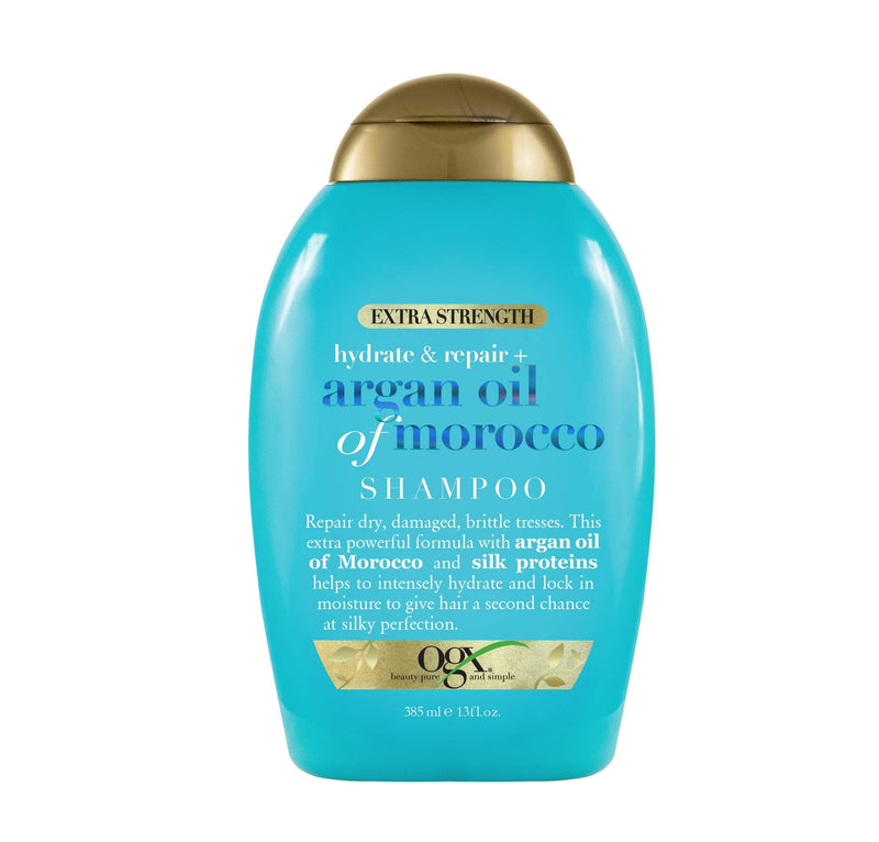 OGX Extra Strength Hydrate & Repair + Argan Oil of Morocco Shampoo for Dry, Damaged Hair, Cold-Pressed Argan Oil to Moisturize & Smooth, Paraben-Free, Sulfate-Free Surfactants, 13 fl oz OGX