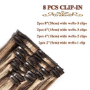 Benehair Highlighted Clip in Hair Extensions Medium Brown & Dark Blonde 8 inch Remy Human Hair Skin Weft Clip ins Full Head 8pcs 18 Clips Soft Straight Hair for Women Party 8-24 inch Ombre 45g