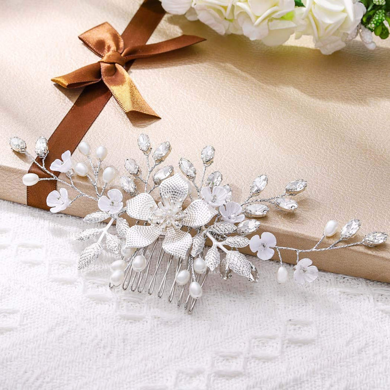 Yean Flower Bride Wedding Hair Comb Silver Leaf Bridal Hair Piece Crystal Hair Accessories for Women and Girls Yean