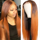 UNice Hair 10A Ombre Straight Silk Base Fake Scalp T part Lace Human Hair Wig Middle Part Brazilian Remy Hair Ginger Wigs Pre Plucked with Baby Hair for Women 150% Density 18inch UNICE Store