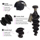 Peruvian Loose Deep Wave Bundles with Closure, 9A Virgin Hair Long Loose Deep Hair 3 Bundles with 4x4 Top French Lace Closure with Baby Hair (22/24/26+20 Inch, 3 Bundles+Free Part Closure) DONG H hair