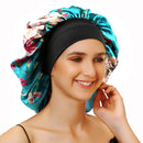 Sent Hair Large Satin Bonnet Sleep Cap for Women Double Layer Silky Hair Bonnet for Braids,Curly,Long Hair- Wide Elastic Band,Green Floral sent hair