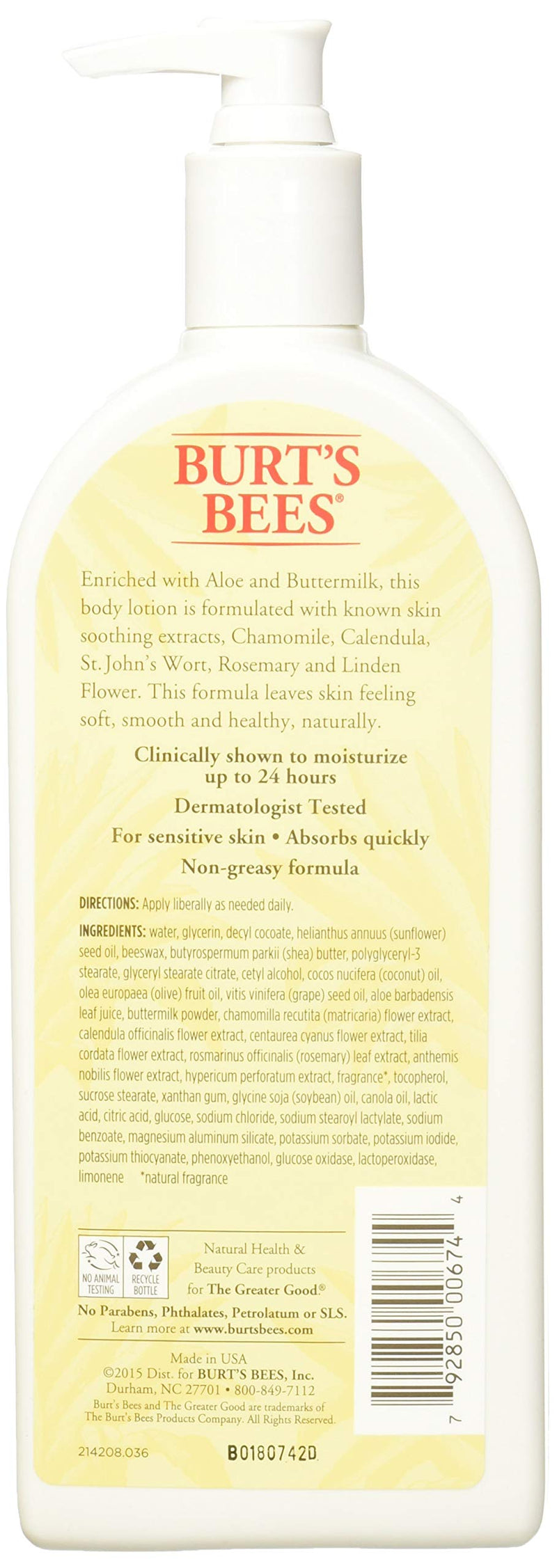 Aloe & Buttermilk Body Lotion w/Pump Burt's Bees 12 oz Lotion Burt's Bees