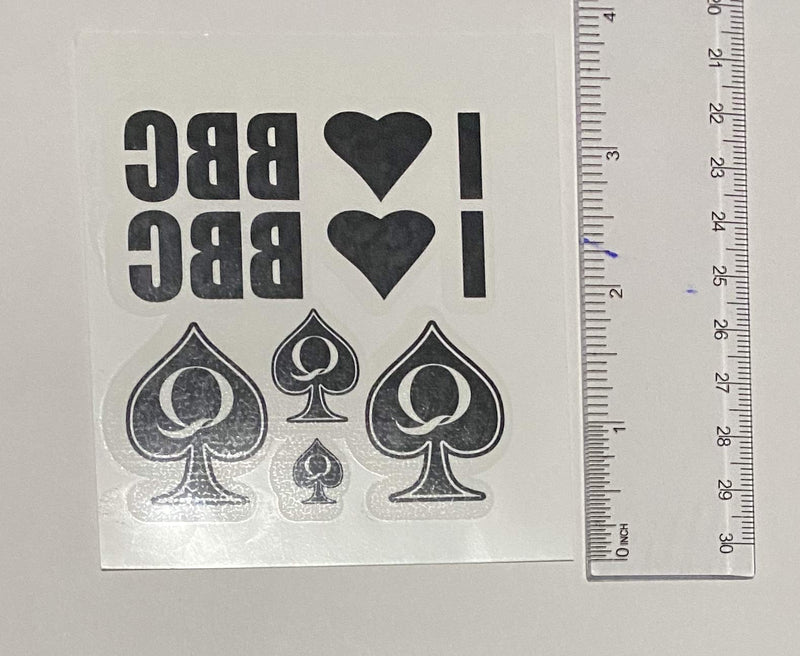 6 Sheet Temporary Tattoo Set QoS, BBC ONLY, I Love BBC 38 Total Tattoos Queen of Spades SpadesCastle