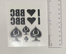 6 Sheet Temporary Tattoo Set QoS, BBC ONLY, I Love BBC 38 Total Tattoos Queen of Spades SpadesCastle