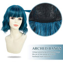 ROSEBUD Wavy Bob Wig with Bangs Natural Blue Wig Synthetic Hair Shoulder Length Short Curly Wigs for Women Rose bud