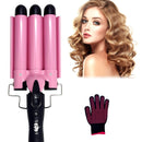 Newlemo 3 Barrel Curling Iron 25mm, 1-Inch Crimper Hair Iron Temperature Adjustable, Hair Crimper Ceramic Tourmaline Fast Heating Curling Wand with Heat Resistant Glove(Pink) Newlemo