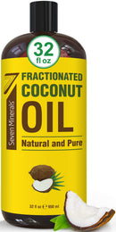 Pure Fractionated Coconut Oil - Big 32 fl oz Bottle - Non-GMO, 100% Natural, Lightweight Massage Oil for Massage Therapy on Skin, Hair, More - Perfect Carrier Oil for Essential Oils Seven Minerals