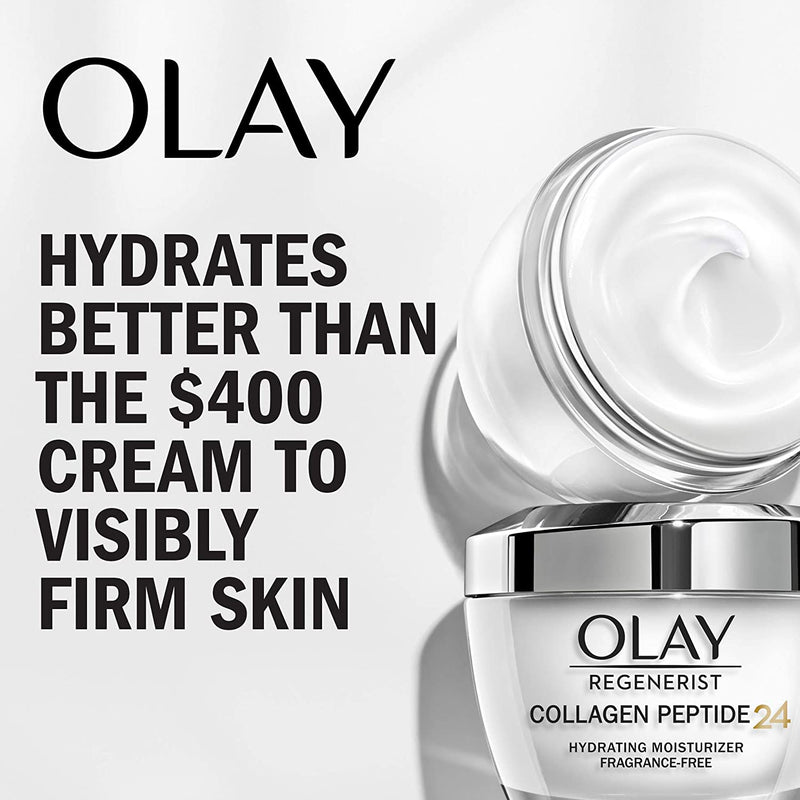 Olay Regenerist Collagen Peptide 24 Face Moisturizer with Vitamin B3, Fragrance Free, 1.7 Oz + Whip Face Moisturizer Travel/Trial Size Gift Set Olay
