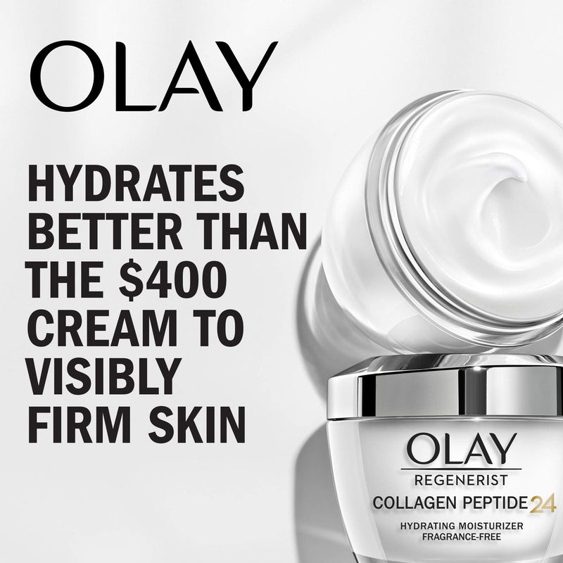 Olay Regenerist Collagen Peptide 24 Face Moisturizer with Vitamin B3, Fragrance Free, 1.7 Oz + Whip Face Moisturizer Travel/Trial Size Gift Set Olay