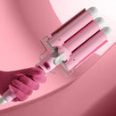32mm Jumbo Hair Waver Iron, 3 Barrel Curling Iron Wand with LCD Temp Display, 1.25 Inch Ceramic Tourmaline Triple Barrels, Dual Voltage Hair Crimper, Pink Aleath